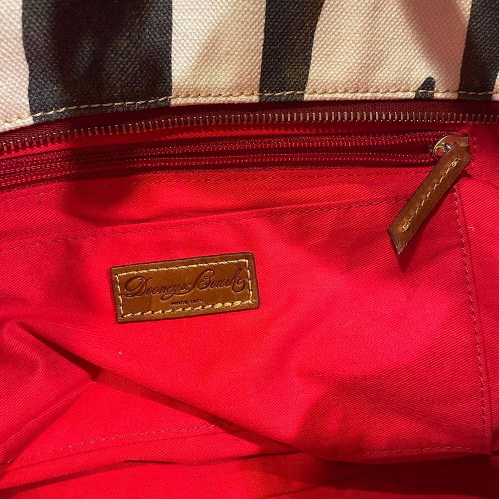 Dooney & Bourke Cream and Black Striped Canvas Tote with Brown Leather Trim - Picture 5 of 10